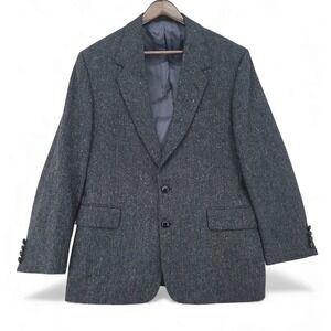Tom James Tweed Blazer 44R Gray Fleck Wool Sport Coat 90s Vintage EUC Menswear‎
